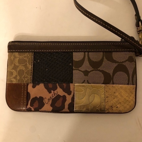COACH patchwork wristlet metallic brown embossed